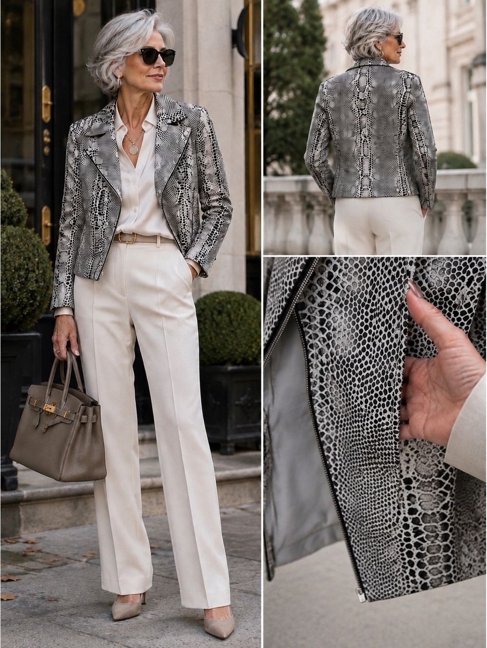 Melanie Lyne Snake Print Moto Jacket Size 8 | Chic Statement Blazer